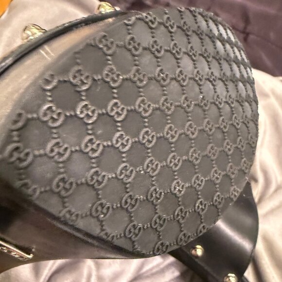 GUCCI BLACK LEATHER CLOGS ROUND HEEL WITH SILVER HARDWARE - Picture 10 of 12